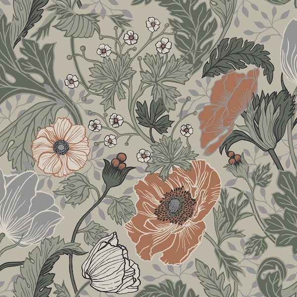 Manhattan Comfort Malakoff Anemone Grey Floral 33 ft L X 205 in W Wallpaper BR4080-33001 - main